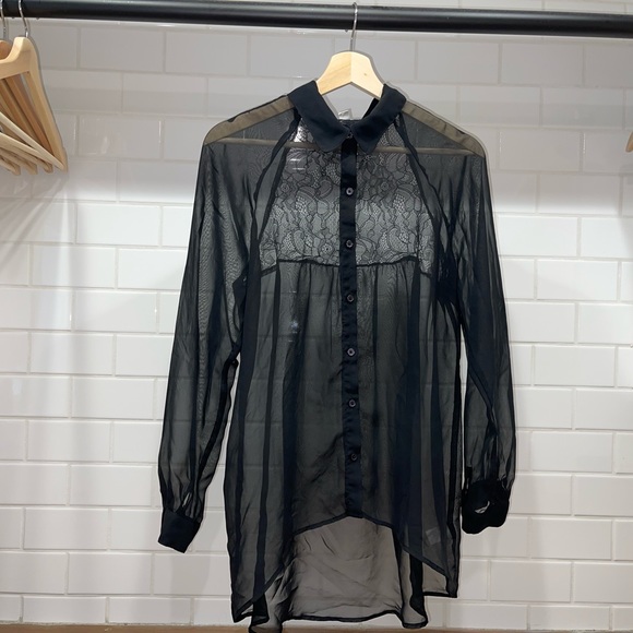 Lauren Conrad Lace Button Up Shirt - Picture 1 of 4